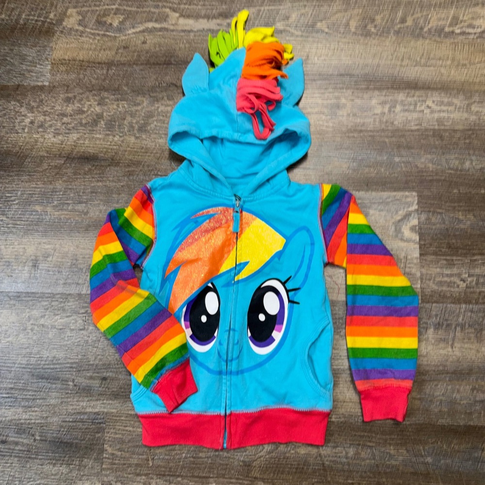 My Little Pony Rainbow Dash Hoodie Kids M 5/6 Blue Zip Up Wings Mane Sweatshirt
